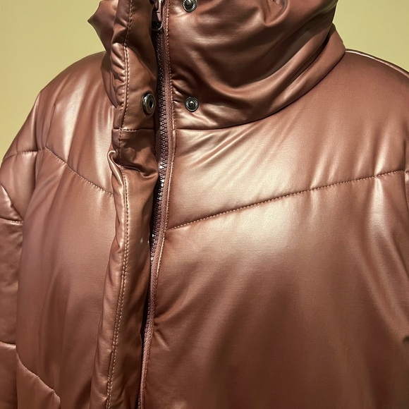 Steve Madden Metallic Dust Pink Turtleneck Full Zip Puffer Quilted Jacket Sz XL - Picture 2 of 7